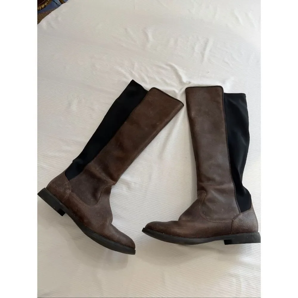 Lacoste Rosemont Tall Brown Leather Riding Boots Size 8